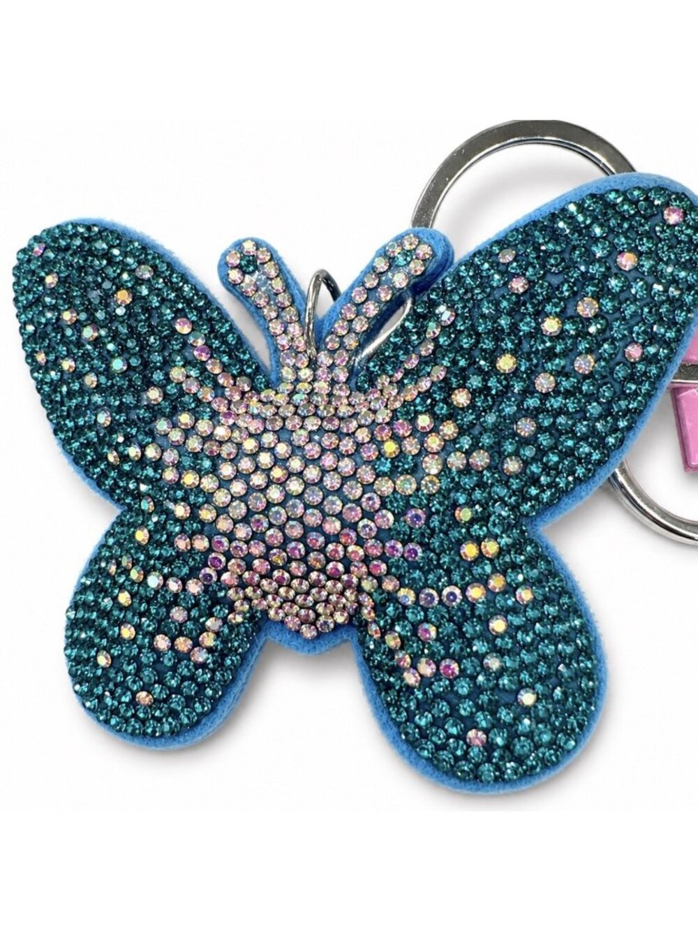 Mint Chunky Butterfly Blu Rhinestone Bling Bag Purse Backpack Charm Keychain NEW